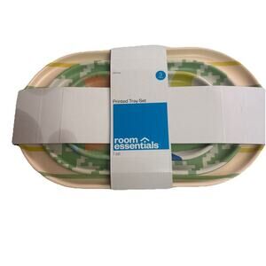Room Essentials 3 Piece Printed Tray Set Melamine Bamboo Colorful 2 Sets